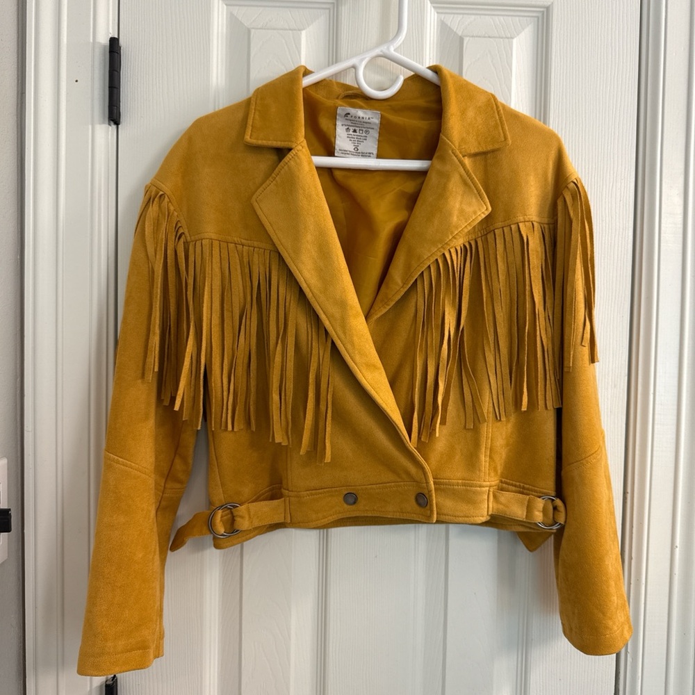 Mustard Suede Fringe Jacket